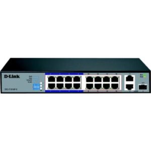 D-Link 16 Port 10-100 Base-T Unmanaged PoE+ Surveillance Switch, DES-F1016P-E-B